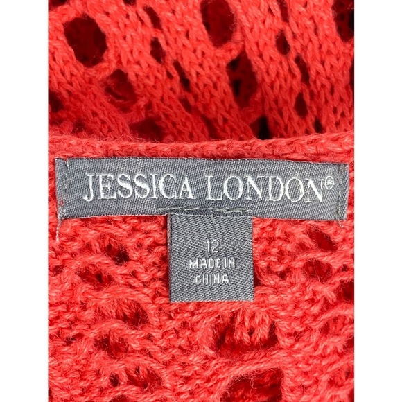 Jessica London Crochet Cardigan M Pink Boho Coastal Cotton Euro Summer Duster - Picture 7 of 8